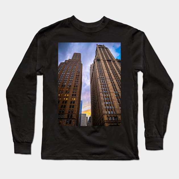 Manhattan Sunset Skyline Skyscrapers NYC Long Sleeve T-Shirt by eleonoraingrid